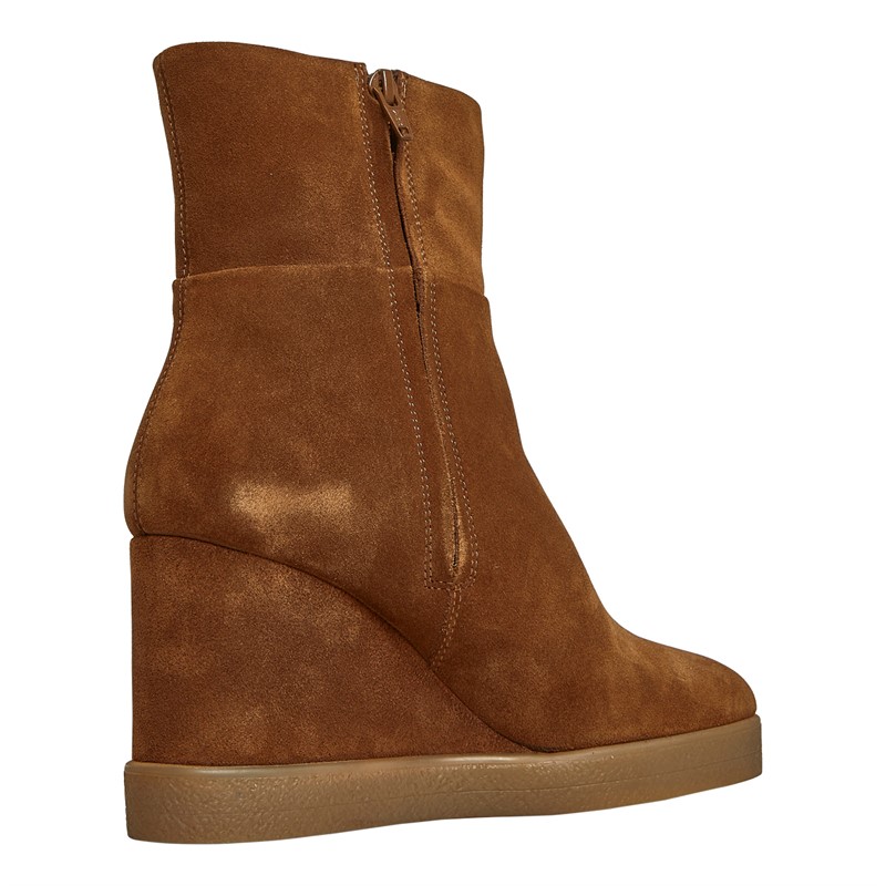 GEOX Womens Elidea Wedge Boots Dark Camel