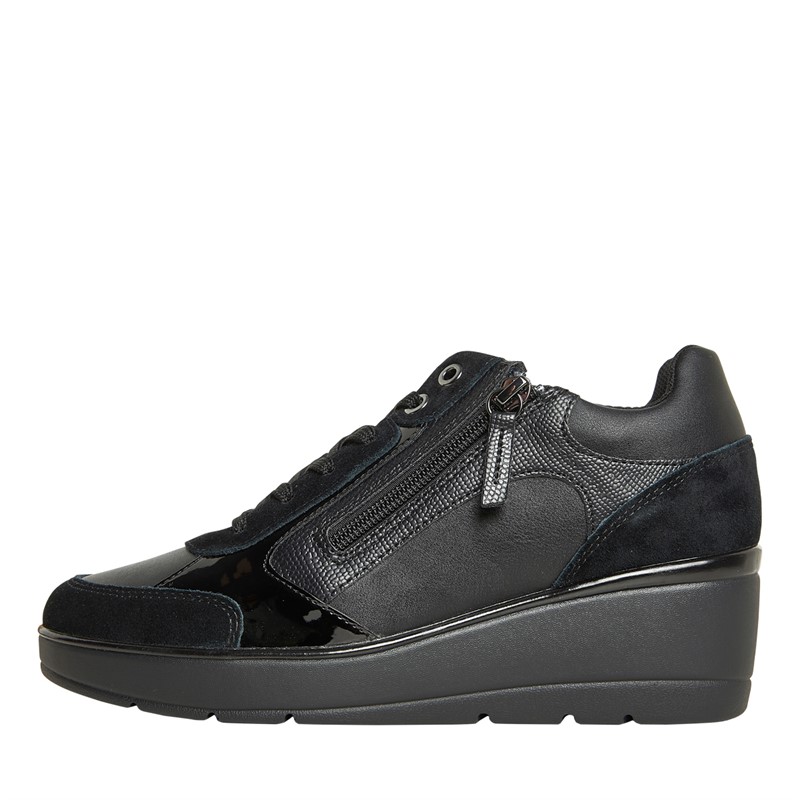 GEOX Womens Idle Wedge Side Zip Trainers Black