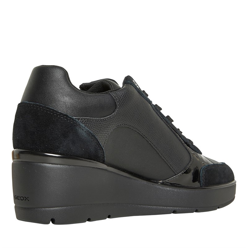 GEOX Womens Idle Wedge Side Zip Trainers Black