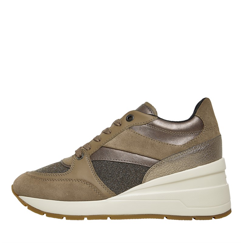 GEOX Womens Zosma Wedge Trainers Taupe