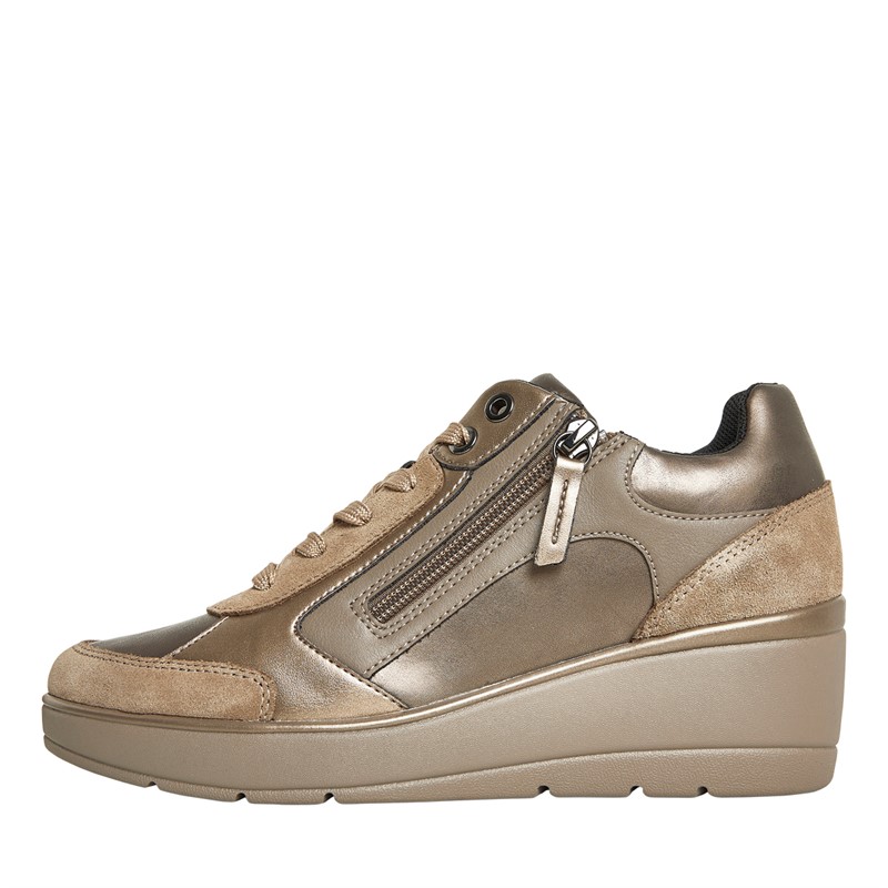 GEOX Womens Idle Wedge Side Zip Trainers Taupe