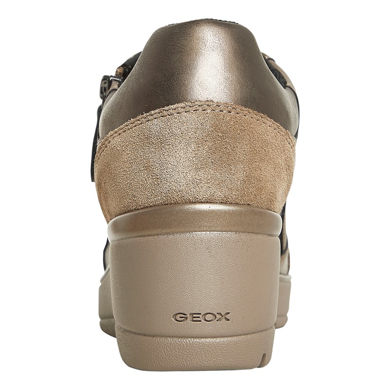 GEOX Womens Idle Wedge Side Zip Trainers Taupe