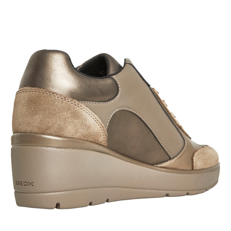 GEOX Womens Idle Wedge Side Zip Trainers Taupe