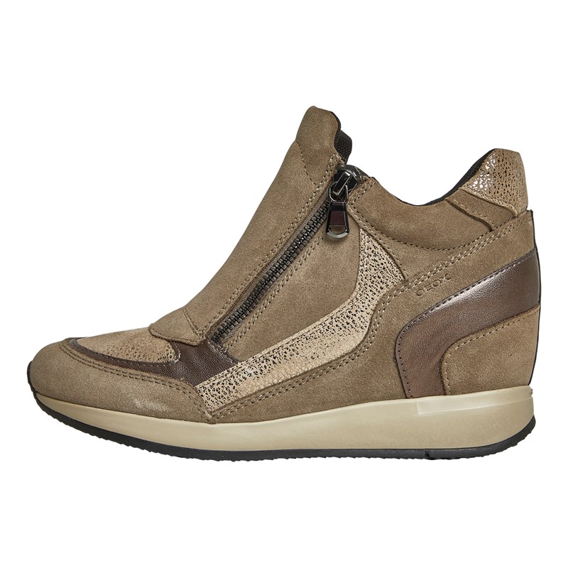 GEOX Womens Nydame Wedge Side Zip Trainers Taupe