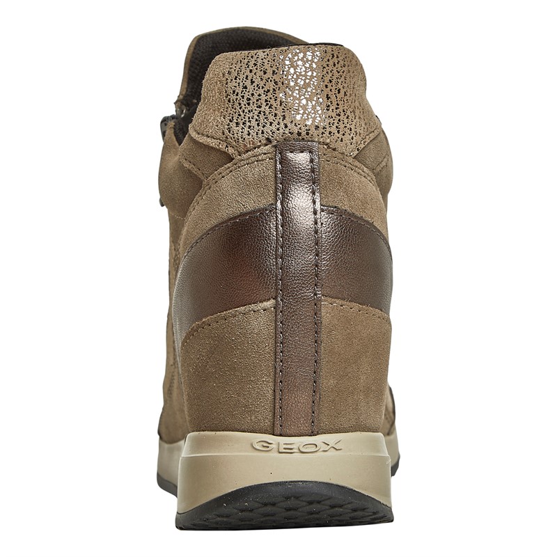 GEOX Womens Nydame Wedge Side Zip Trainers Taupe