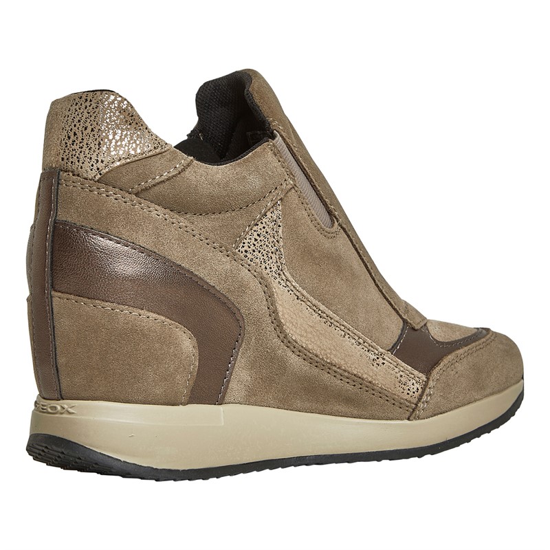 GEOX Womens Nydame Wedge Side Zip Trainers Taupe