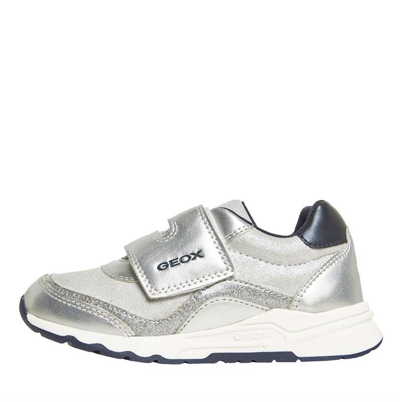 GEOX Girls Infant Pyrip Velcro Trainers Silver/Navy