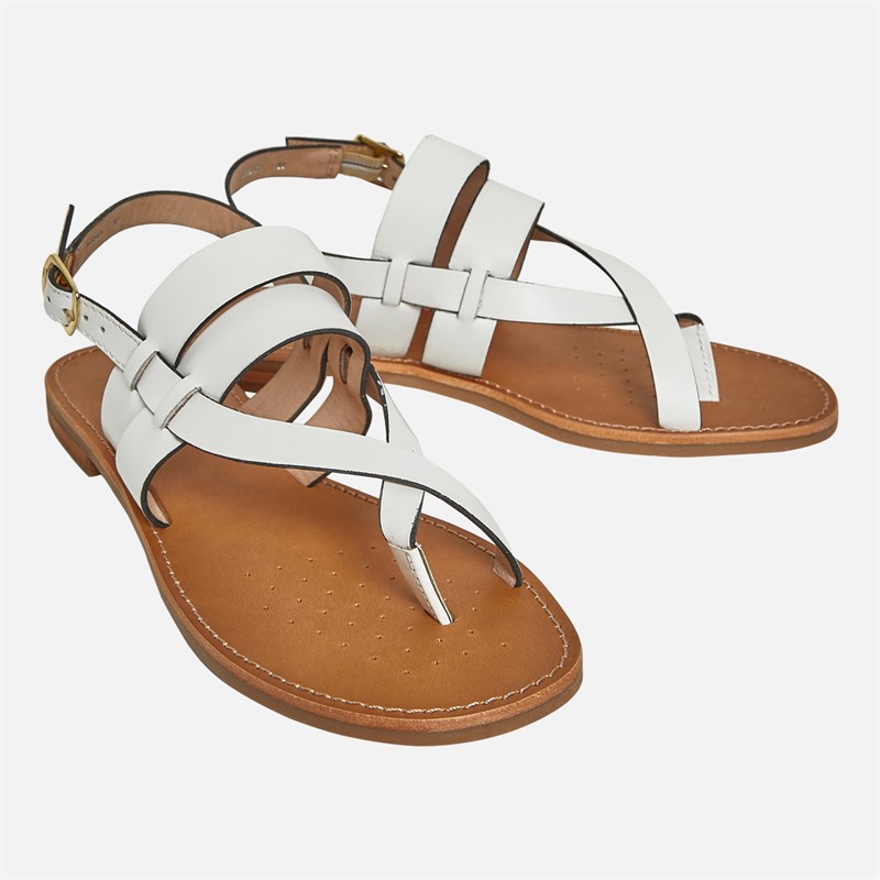 GEOX Womens Maddalusia Flat Sandals White - Size 38