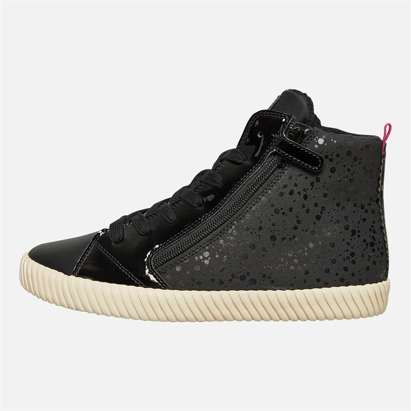 GEOX Junior Girls Mirroless Zip Hi Top Trainers Black - Size 33