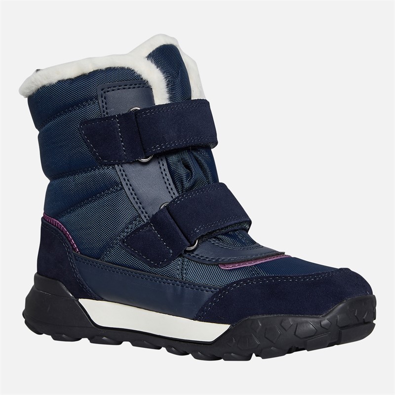 GEOX Junior Mädchen Trekkyup Doppelschnalle Fell Gefütterte Stiefel Marine/Lila