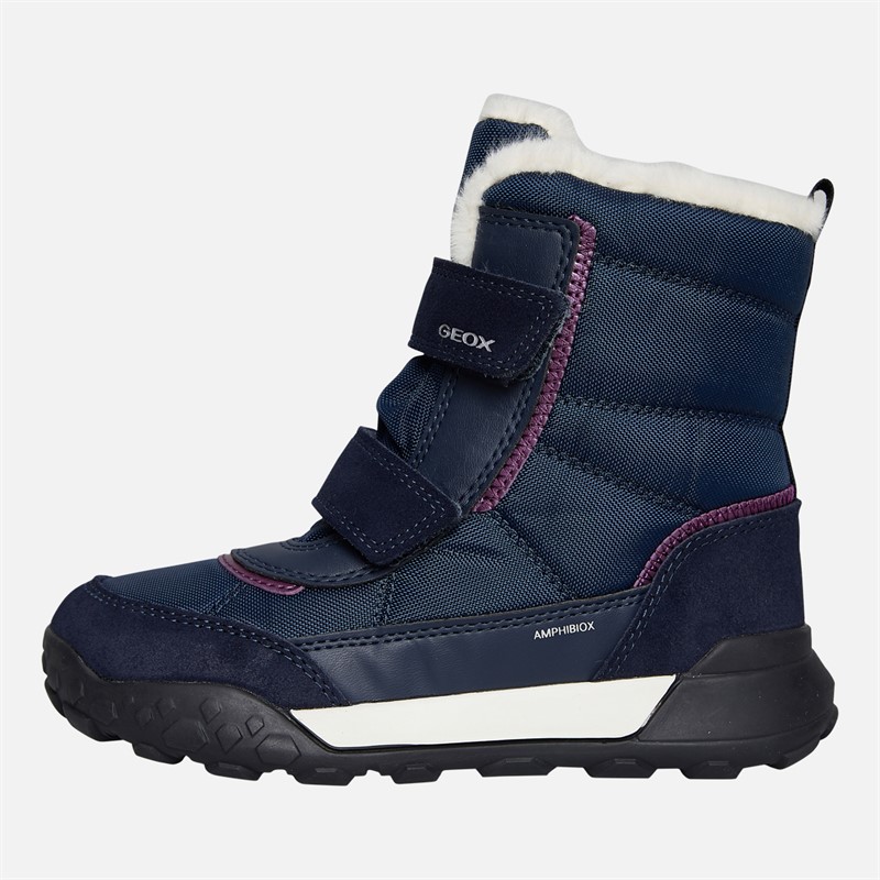 GEOX Mädchen Trekkyup Zweifach Riemen Fell gefütterte Stiefel Marineblau/Lila