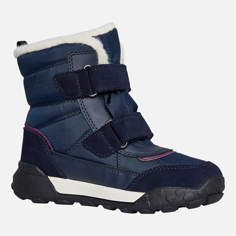 GEOX Mädchen Trekkyup Zweifach Riemen Fell gefütterte Stiefel Marineblau/Lila