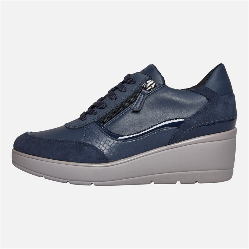 GEOX Womens Ilde Wedge Heel Zip Trainers Navy - Size 38