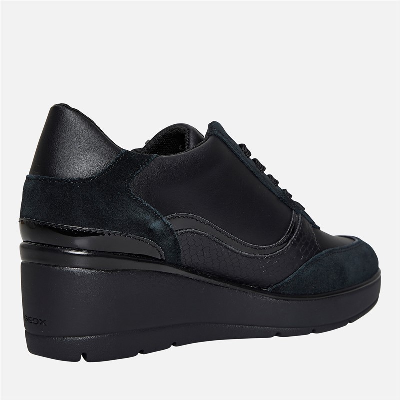 GEOX sneakersy dla niej klinowe sznurowane kolor czarny