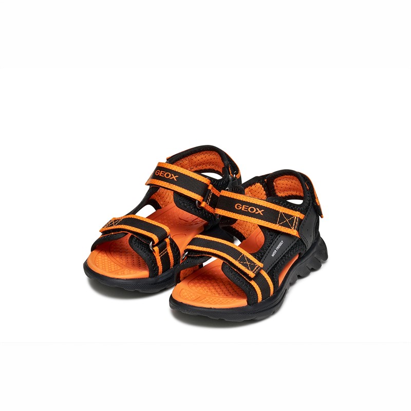 GEOX Infant Boys Airadyum Ankle Strap Sandals Black/Orange