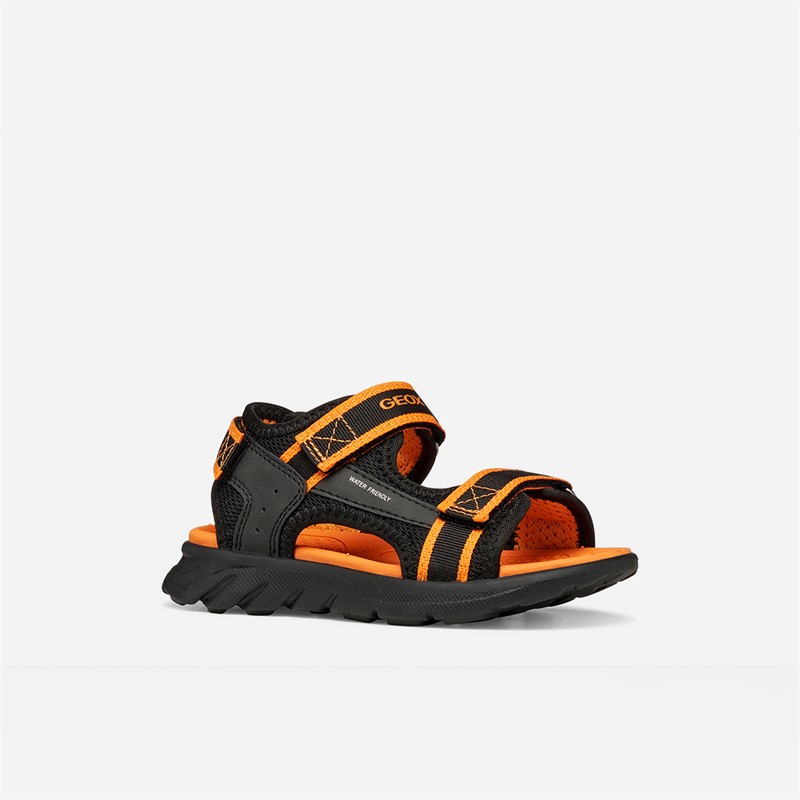 GEOX Junior Boys Airadyum Ankle Strap Sandals Black/Orange