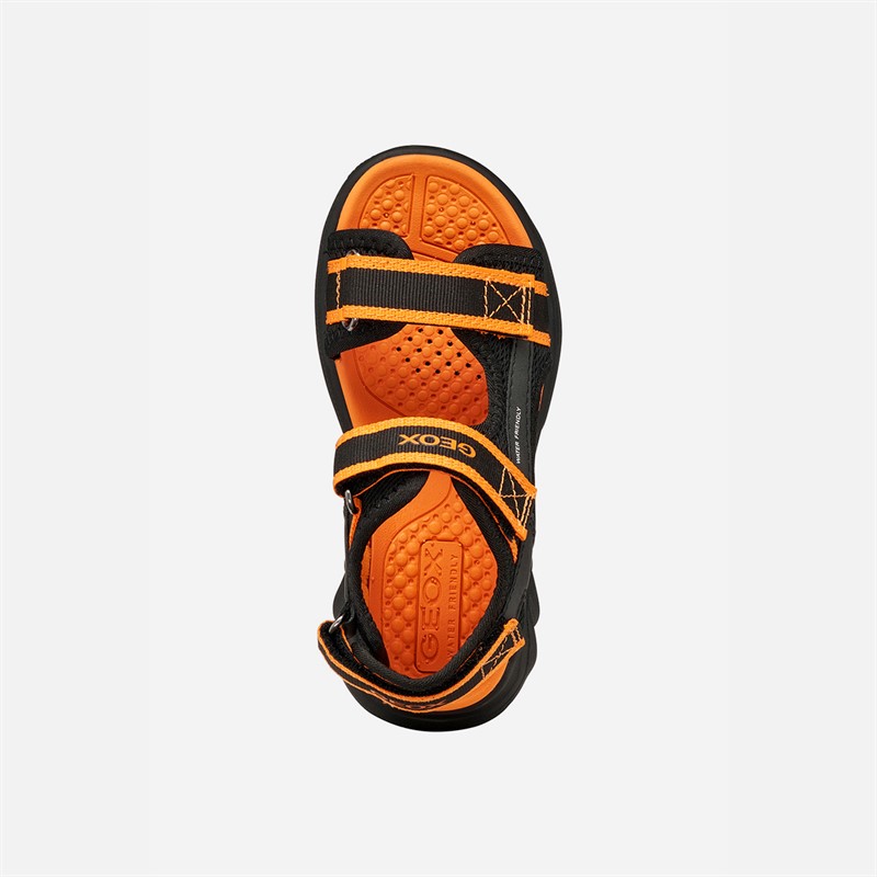 GEOX Junior Boys Airadyum Ankle Strap Sandals Black/Orange