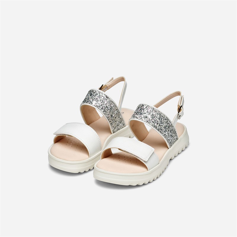 GEOX Junior Girls Coralie Sandals White/Light Silver White/Lt Silver