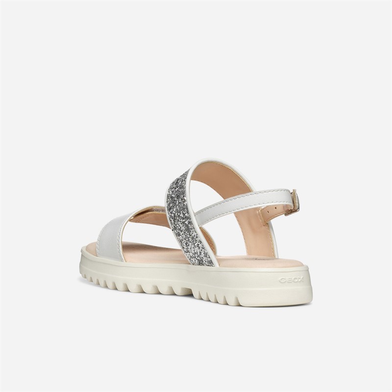GEOX Junior Girls Coralie Sandals White/Light Silver White/Lt Silver