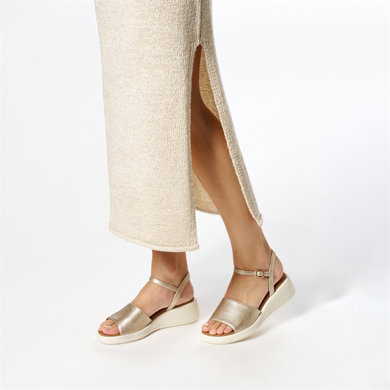 GEOX Womens Meliconia Wedge Sandals Light Gold Lt Gold