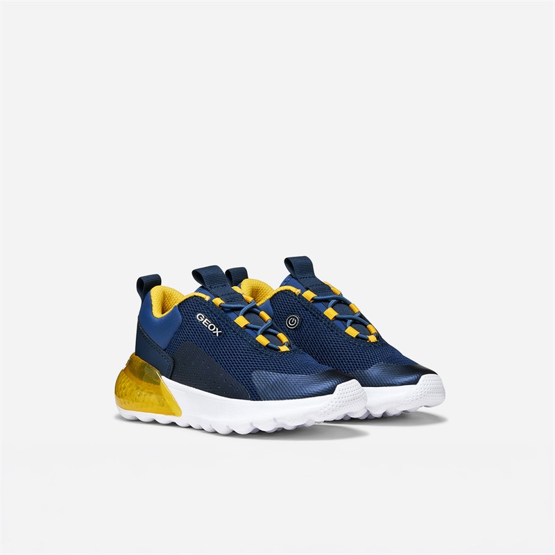 GEOX Boys Activart Illuminus Light Up Trainers Navy/Yellow