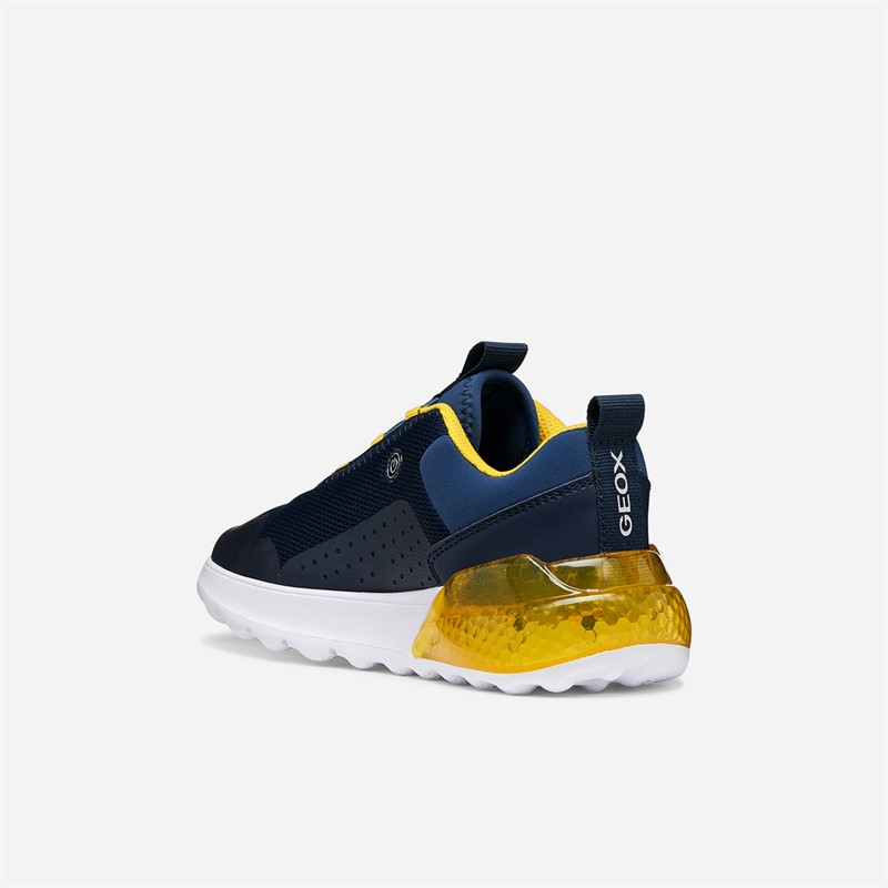 GEOX Boys Activart Illuminus Light Up Trainers Navy/Yellow