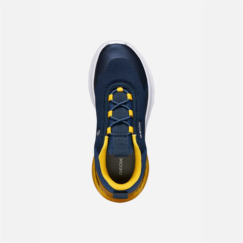 GEOX Boys Activart Illuminus Light Up Trainers Navy/Yellow