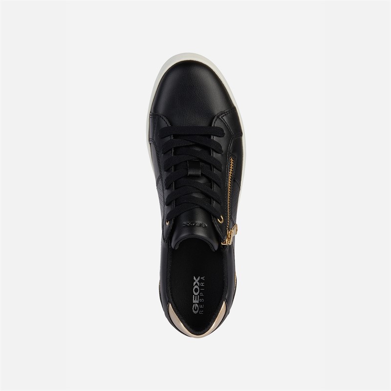 GEOX Womens Bloomie Trainers Black/Light Gold Black/Lt Gold