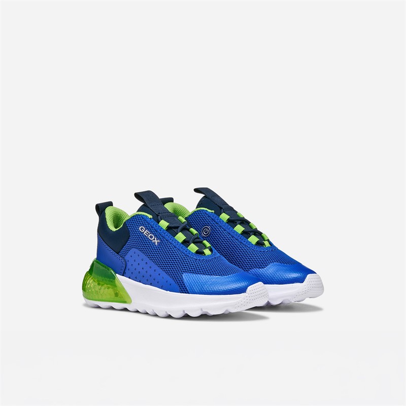 GEOX Boys Activart Illuminus Light Up Trainers Royal/Green