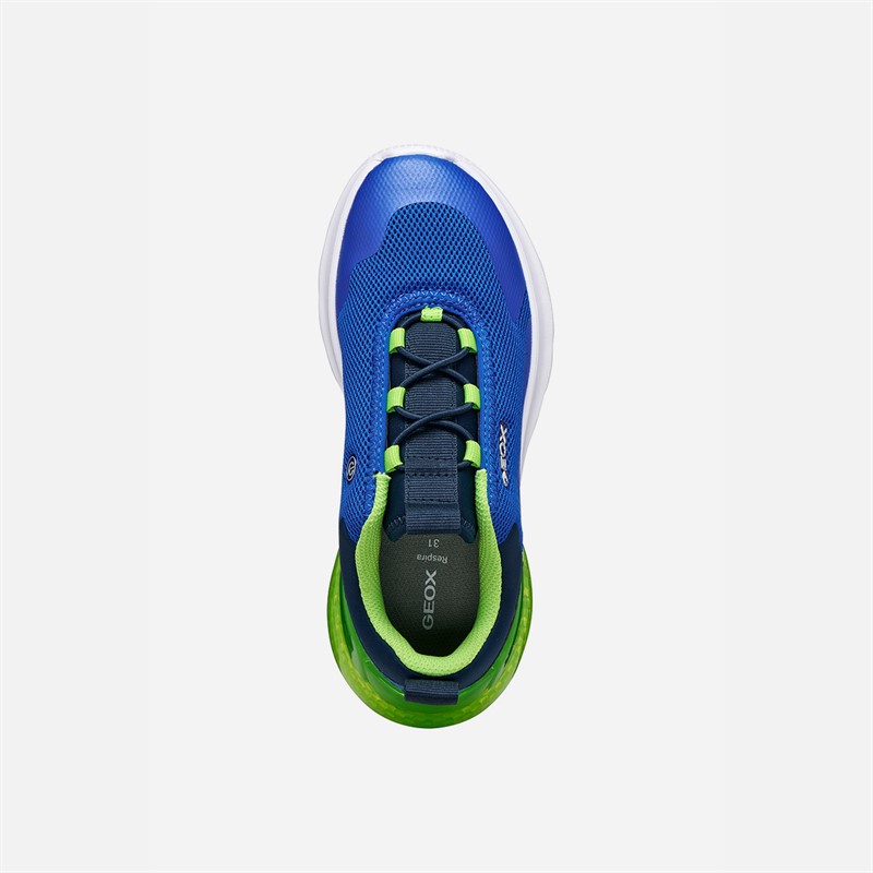 GEOX Boys Activart Illuminus Light Up Trainers Royal/Green