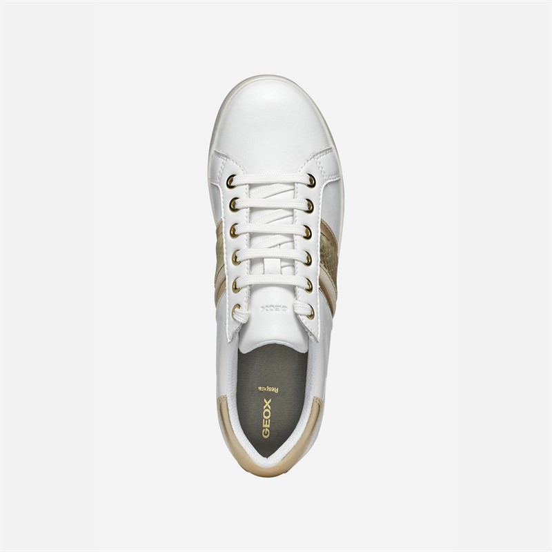 GEOX Womens Jaysen Trainers White/Light Gold White/Lt Gold