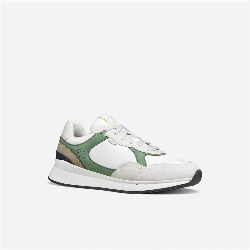 GEOX Mens Branthon Trainers White/Olive