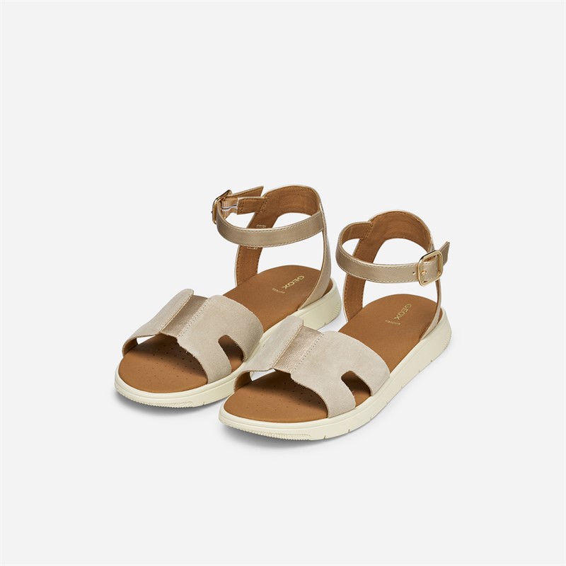 GEOX Damen Dandora Knöchel Riemen Sandalen Hellgold/Hellbraun Lt Gold/Lt Taupe