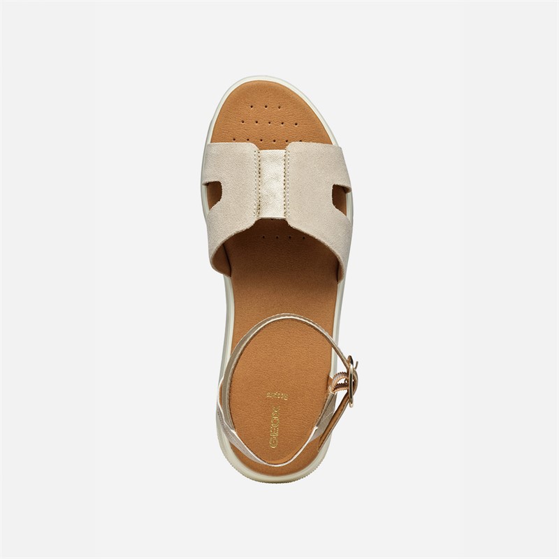 GEOX Damen Dandora Knöchel Riemen Sandalen Hellgold/Hellbraun Lt Gold/Lt Taupe