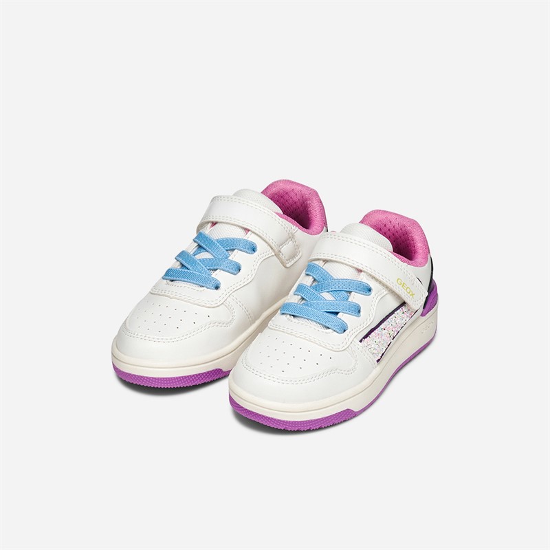 GEOX Junior Mädchen Washiba Turnschuhe Weiß/Dunkelviolett Weiß/Dk Purple