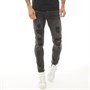 Gym King Mens Rip And Repair Slim Fit Denim Jeans Paint Splatter Black