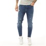 Gym King Mens Rip And Repair Carrot Fit Denim Jeans Indigo
