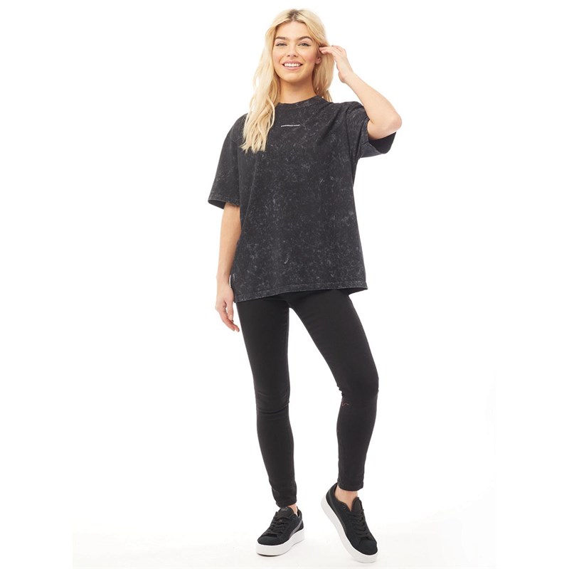 GOOD FOR NOTHING Womens Oversized Acid Wash T-Shirt Black