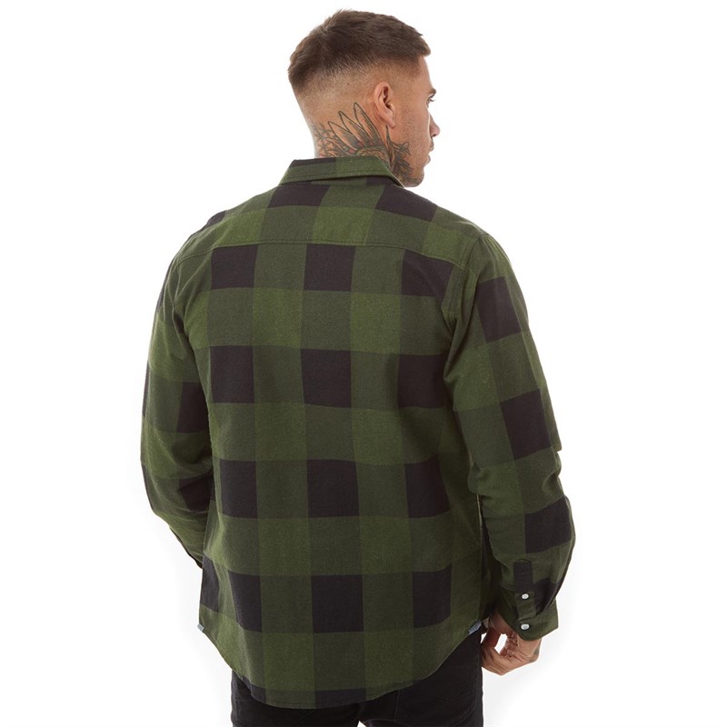 GOOD FOR NOTHING Mens Vienn Long Sleeve Checked Shirt Chive