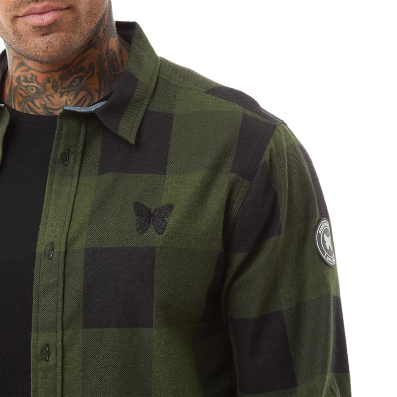 GOOD FOR NOTHING Mens Vienn Long Sleeve Checked Shirt Chive