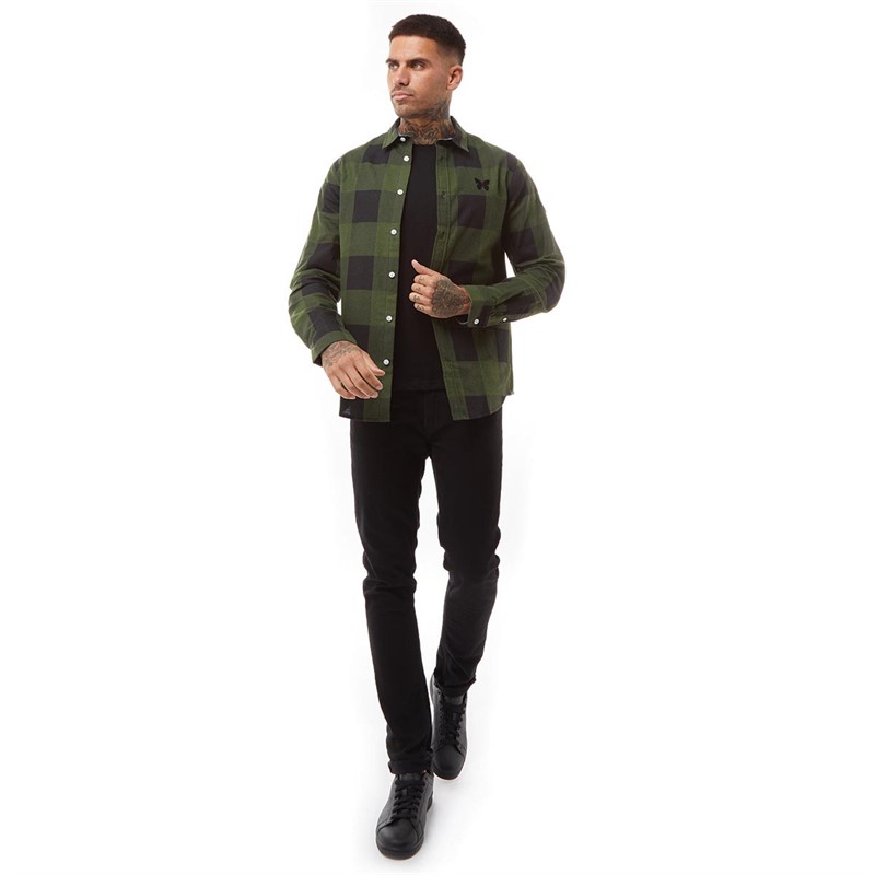 GOOD FOR NOTHING Mens Vienn Long Sleeve Checked Shirt Chive