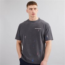 GOOD FOR NOTHING Mens Abstract Splatter T-Shirt Washed Neutral Grey