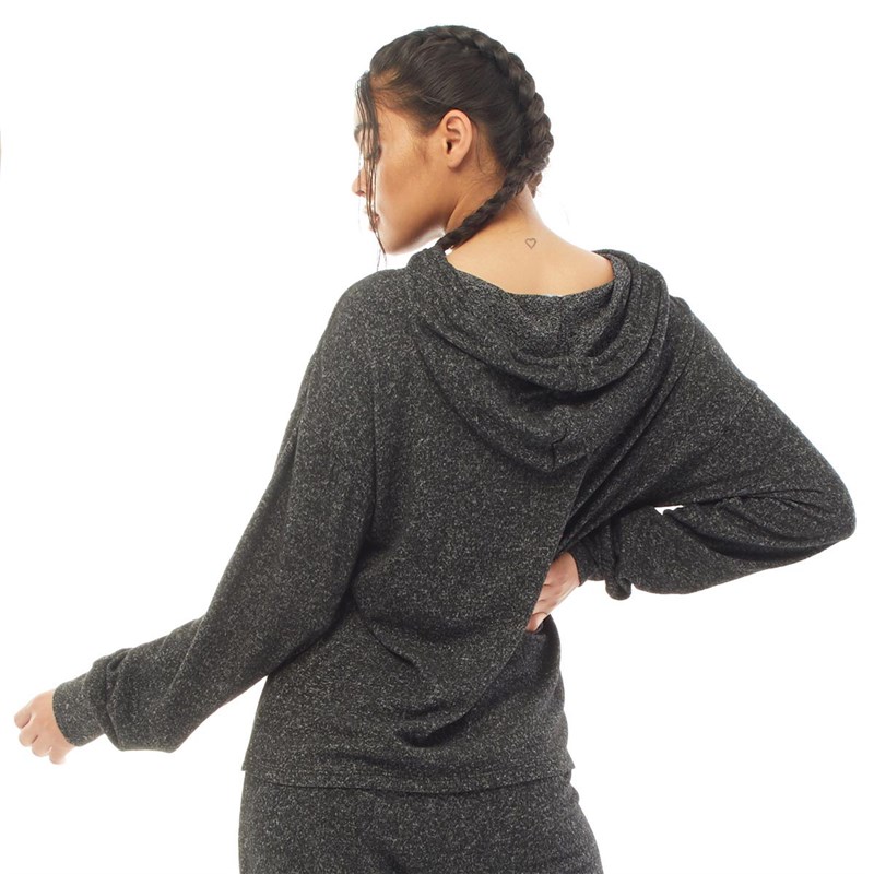 Loungeable Womens Soft Knit Hooded Lounge Top Charcoal