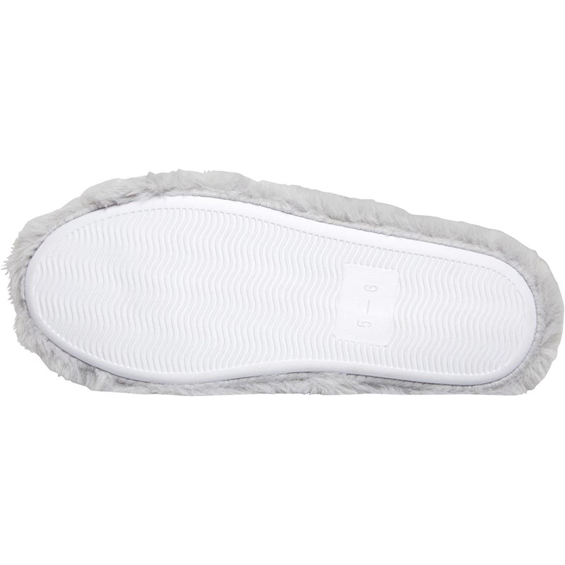 Loungeable Womens Fluffy Elastic Strap Two Bar Slippers Grey