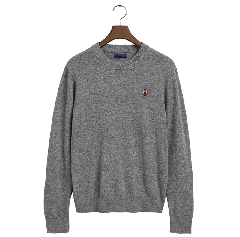Gant Pulls Banner Shield C-Neck Homme Gris Chiné