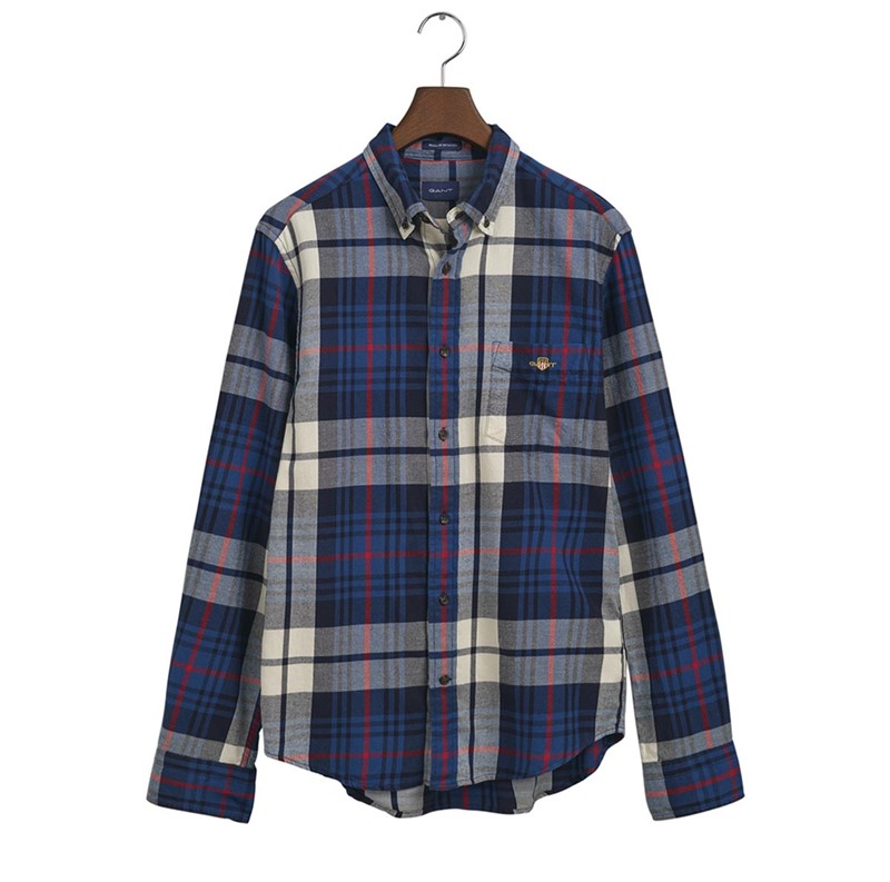Gant Chemises à Manches Longues Plaid Flannel Homme Bleu Carreaux