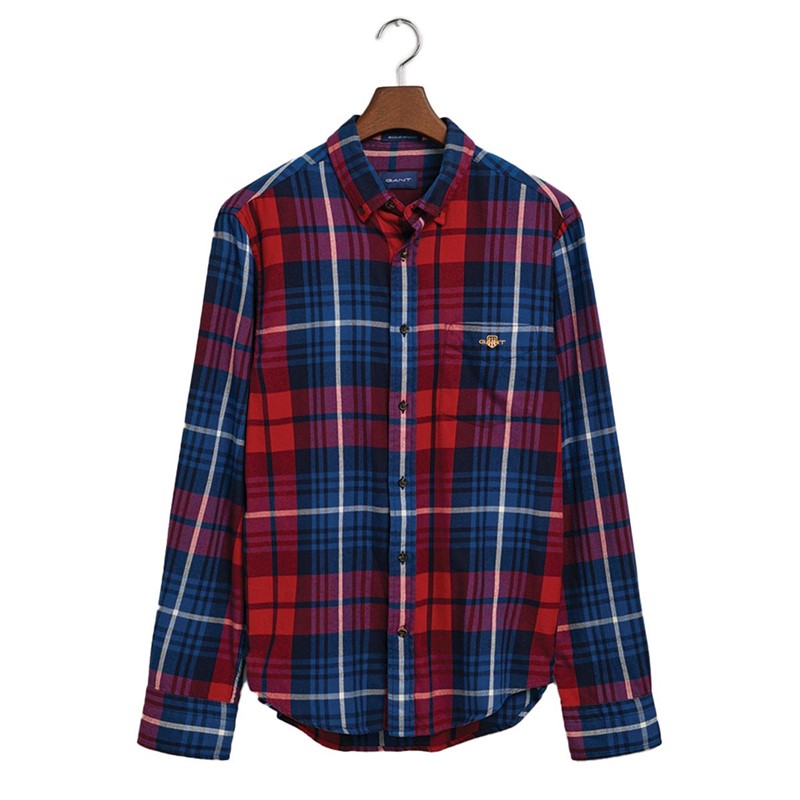 Gant Chemises à Manches Longues Plaid Homme Rouge Carreaux