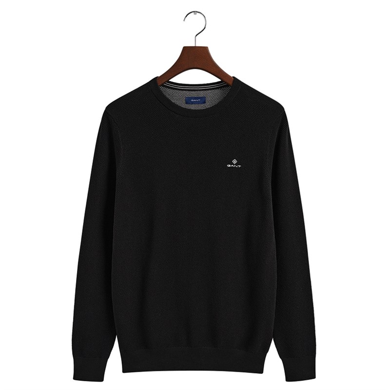 Gant Herre Cotton Pique C-Neck Trøjer Sort