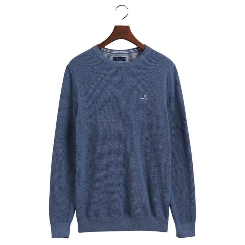 Gant Herre Cotton Pique C-Neck Trøjer Blå