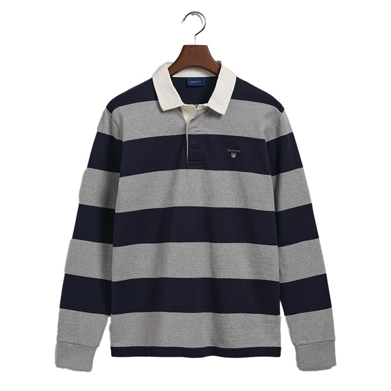 Gant Herre Barstripe Heavy Rugger Langærmet poloer Grå